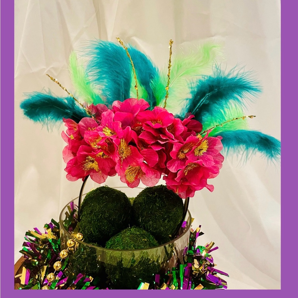 Fun glittered flower and feather headpiece